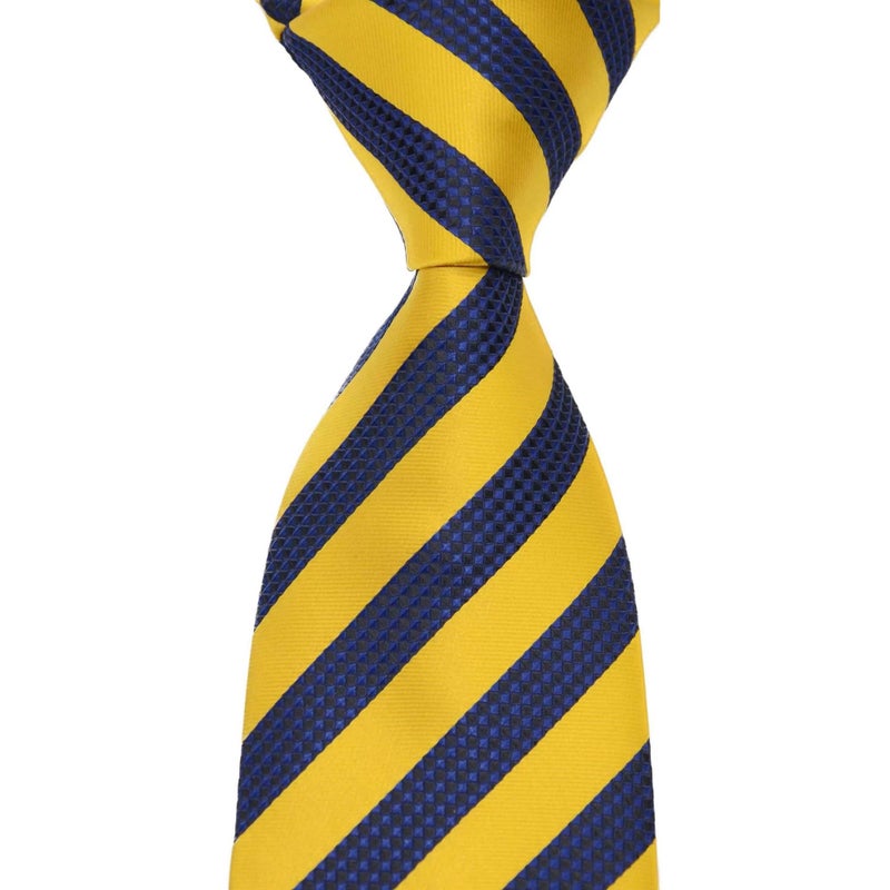 Geotae Zerun New Classic Men's Striped Silk Tie Necktie (Royal blue/Yellow) - Image 3